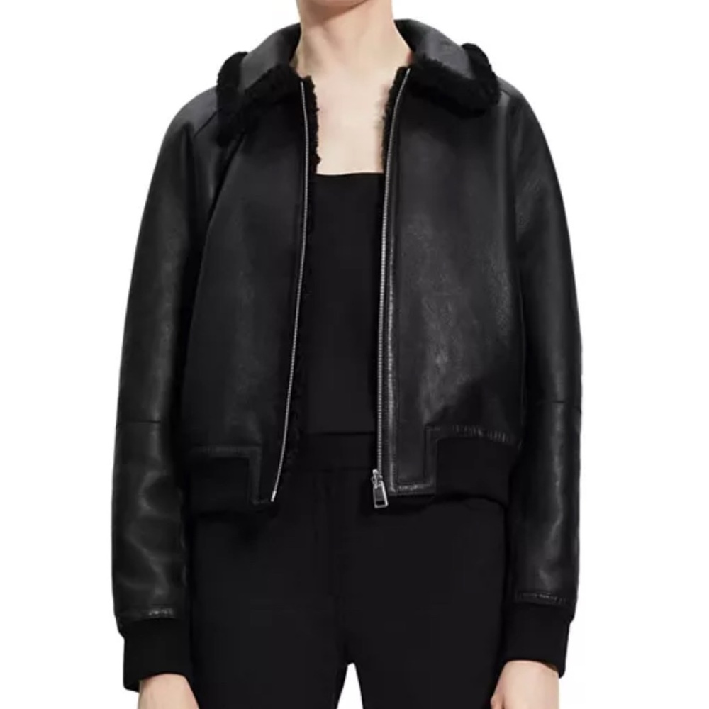 Theory Reversible Leather and Shearling Bomber Jacket Size Large - 150th Anni.